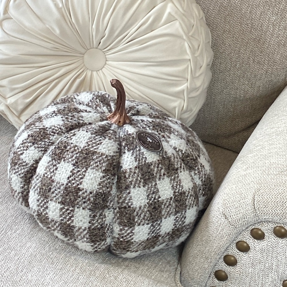 NEW! Fall Harvest Farmhouse Buffalo Check Plaid LARGE Sweater PUMPKIN Pillow